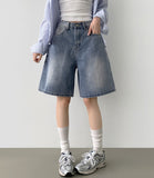 Loose Bermuda Thigh Cover Cooling Half Length Denim Shorts