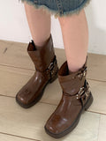 Fournette Western Chain Belt Leather Ankle Middle Boots