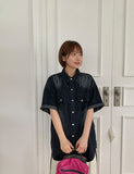 [Unisex] Huel Washing Denim Short Sleeve Shirt