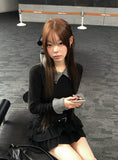 Rosin Color Matching Collar Button Slim Long Sleeve T-shirt