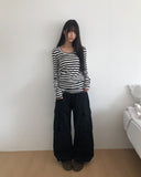 Juka Striped U-Neck Long Sleeve T-Shirt