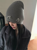 Monet Beads Ribbon Ballet Core Ribbed Beanie Hat