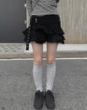 Reno Tiered Pleated Punching Mini Skirt