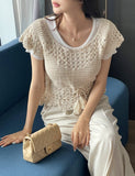 Exi Punching Crochet Cap Short Sleeve Knit