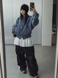 Kanto incision denim two-way quilted flight jumper