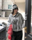 [Lining brushed] Curie New York Patch Damage Hooded Zip-up