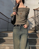 Nez Off-Shoulder Ribbon T-shirt