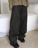 Dilkin Pintuck Raw Edge Denim Banding Long Wide Pants