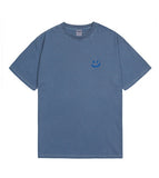 Small Drawing Smile Pigment Short Sleeve T-shirt Blue Logo