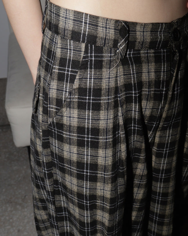 【WONDER WONDER】Maku checkered pocket long wide pants Maku check pocket long wide pants - WONDER WONDER | 60