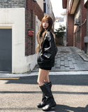 Saint High-Neck Unbalanced Leather Jacket