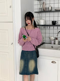 Sar basic boat neck cozy crop long sleeve knit