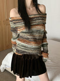 Uton Bokashi color matching gradient off-shoulder knit