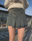 Qwerty Denim Pleated Mini Skirt
