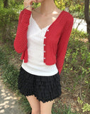 Lining Dot V-neck See-through Crop Cardigan