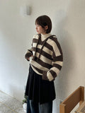 Kyuen Stripe Wool V-Neck Hood Knit