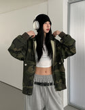 Camo Stud Pocket Two Way Hood Zip-Up
