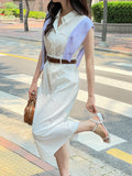 Latte Pocket Collar Sleeveless One Piece (Belt Set)