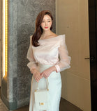 Setiel Off Shoulder Chiffon Blouse