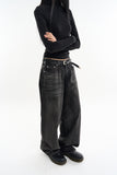 Falling low rise wide denim pants