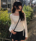 Sona Lace Muffler Bean Button Shirring T-shirt Set
