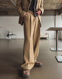 Mauve Wool Half-Banding Wide Slacks