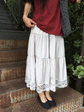 Mujeuf Tiered Lace Banding Long Skirt