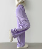 Corduroy Microfiber Velvet Pocket Cargo Long Wide Banding Pants