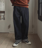 Comp raw pin tuck wide denim pants