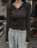 Dazzle ribbed snap semi-crop hoodie