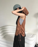 Arrit hippie button side shirring hooded sleeveless