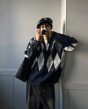 Modern argyle cardigan