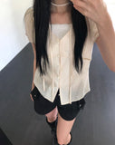 Heres Back Ribbon Puff Blouse