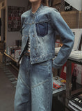 Chike Unbalanced Cropped Denim Jacket