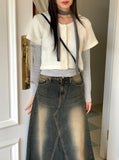 Ito Sand Washing Wide Maxi Denim Skirt