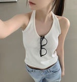Halterneck Solid Cotton Blend Basic Fit Sleeveless