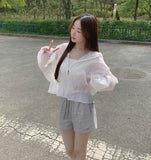 See-through High-Neck Lovely Frill Crop Summer Windbreaker