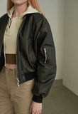 Overfit Washed Crop Leather Bomber Jumper