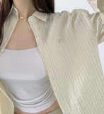 Seersucker Loose-fit Pendant Point Stripe Long Sleeve Shirt