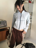 Neck String Incision Color Matching Zip Up