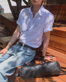 Minimal One-Pocket Roll-Up Short-Sleeve Shirt
