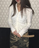 Hori shirring brushed cardigan