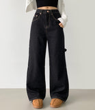 Carpenter Raw Union Jack Patch Stitch Long Wide Denim Pants