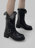 1132 Fold Buckle Middle Boots (4 cm)