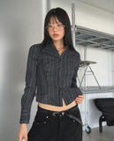 NIVEN Slim Fit V-Neck Semi-Crop Stripped Shirt