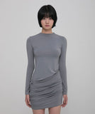 Asymmetrical Draped Mock Neck Dress