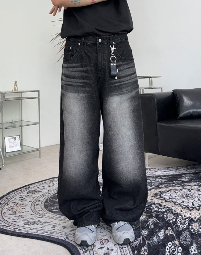 【SATIIIZ】Kady Black Washed Wide Denim Pants SATIIIZ (サティーズ) - ケイディブラックウォッシュ加工ワイド