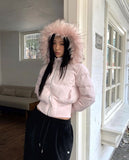 Eru Shibori fur hooded zip-up short padding