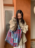 Zmeb Cotton Check Patchwork Shoulder Bag