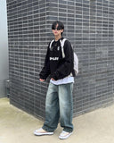 blue gray wide jeans